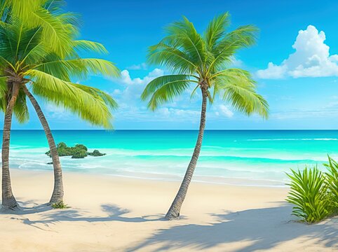 drawing style illustration of a beach in summer