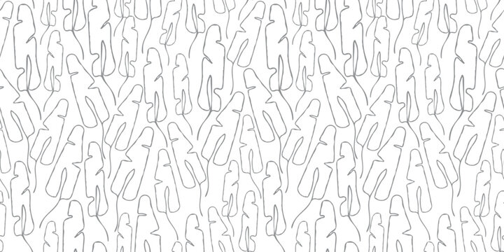 tropical leaves seamless pattern. outline banana leaf background. line art with contour. black and white vector illustration design