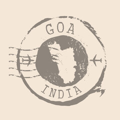 Stamp Postal of Goa. Map Silhouette rubber Seal.  Design Retro Travel. Seal  Map of Goa grunge  for your design. India. EPS10