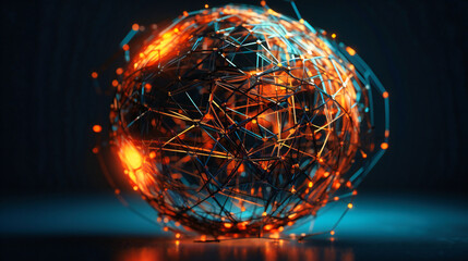 Fototapeta na wymiar A modern technology sphere with connections and points of light and blue