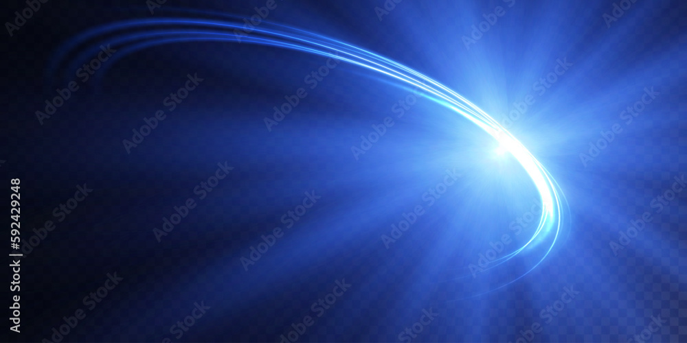 Poster abstract light lines of movement and speed with blue color and sparkles. light everyday glowing effe