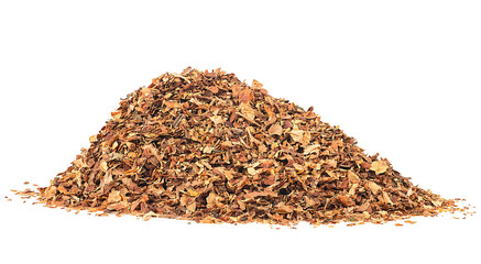 Dried smoking tobacco pile isolated on a white background