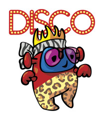 Cute disco dancer robot in leopard pants 