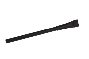 black disposable ballpoint pen with a case made of environmentally friendly material, isolated on a white background