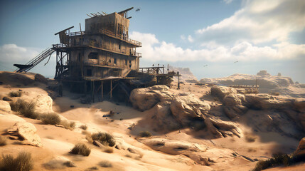 Fototapeta premium A concept art of desert oasis landscape