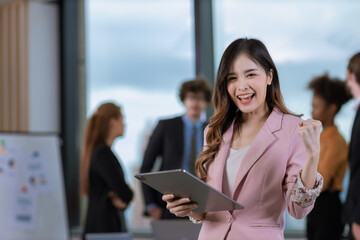 Business woman in the modern office. Women leader the new company self-confident. Professional Confident business expert