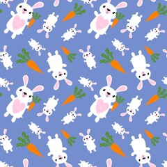 Cartoon animals seamless Easter eggs and rabbit and paint bunnies pattern for wrapping paper and kids clothes print