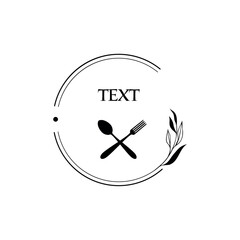 Vector illustration. Template for logo, stickers, food tags. Cutlery, fork and spoon in a circle
