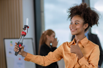 Business woman making online call using Tablet or smart phone . business woman work at modern office and virtual video conference meeting with colleagues business people