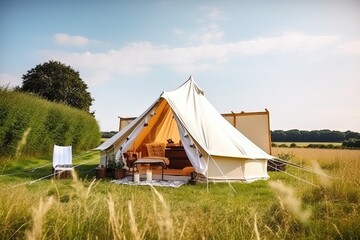 luxury glamorous camping. glamping in the beautiful nature, generative artificial intelligence