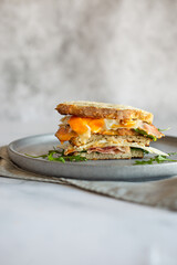 summer egg sandwich with fresh bread and arugula
