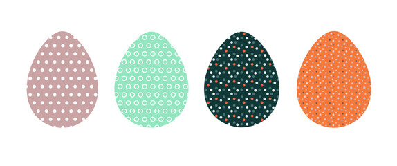 Set colored Easter Eggs Icons with Pattern. Vector illustration. Flat style. Design elements for holiday cards, for design use. Easter collection with different texture. Egg with dots, ornaments.