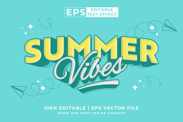 Editable text effect summer vibes 3d Cartoon template style premium vector - obrazy, fototapety, plakaty