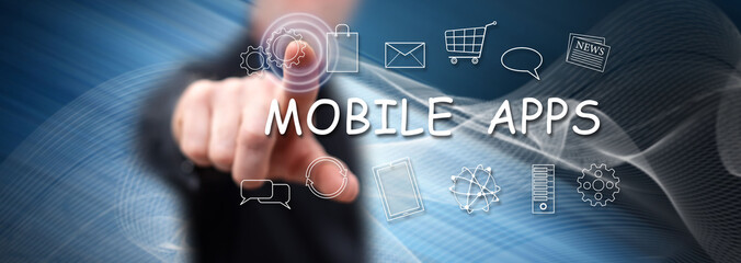 Man touching a mobile apps concept