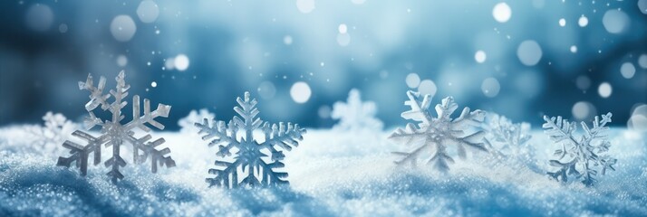 decorative winter background with snow and snowflakes .Christmas wallpaper. Generative AI