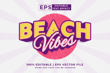 Editable text effect beach vibes 3d retro template style premium vector