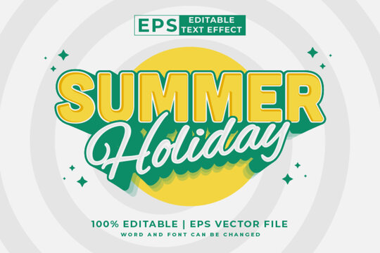 Editable text effect summer holiday 3d Cartoon template style premium vector