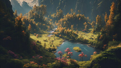 Enchanted Hours: Countryside Landscapes in Autumn and Spring - Generated AI