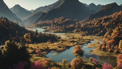 Enchanted Hours: Countryside Landscapes in Autumn and Spring - Generated AI