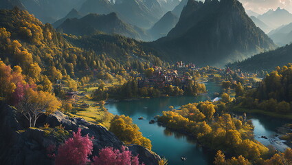 Enchanted Hours: Countryside Landscapes in Autumn and Spring - Generated AI