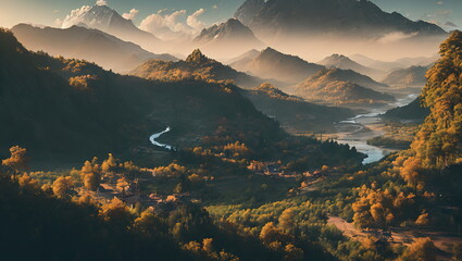 Enchanted Hours: Countryside Landscapes in Autumn and Spring - Generated AI