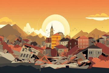 Illustration of the earthquake catastrophe in Turkey. AI Generated. Generative AI