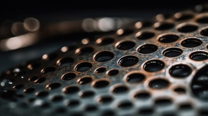 perforated metal background texture. Texture of worn metal mesh. Post-processed generative AI