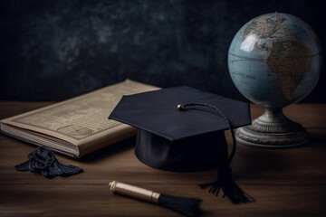 A globe with a mortarboard hat and a diploma, Teacher's Day Generative AI