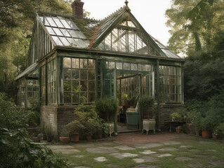 Generative ai beautiful glass greenhouse