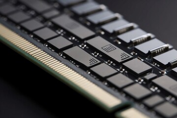 memory module with stacked black chips and silver contacts