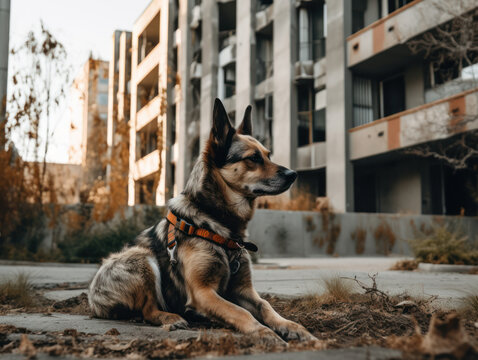 dog in city urban environment Generative ai 