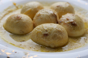 top view of Egg Curry in a bowl on table 