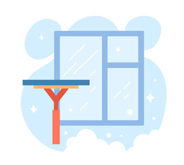 Disinfect things concept. Window scraper for cleaning glass with products. Household chores and cleaning company and service. Hygiene and cleanliness. Cartoon flat vector illustration
