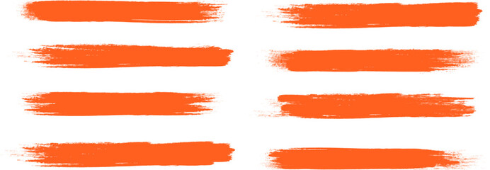 Obraz premium Orange brush stroke set isolated on background. Paint brush stroke vector for ink paint, grunge design element, dirt banner, watercolor design, dirty texture. Trendy brush stroke, vector illustration