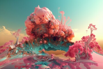 Obraz na płótnie Canvas Fantasy landscape of another planet, big flower, Generative AI