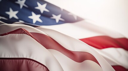 Soft Focus Wavy American Flag on White Background - For Design Concepts. Generative AI.