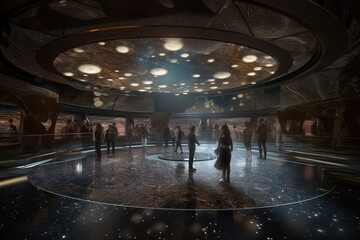 Starry Cosmos Exhibition: Intergalactic Art on a Floating Platform.. Generative AI.