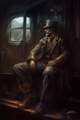 Obraz na płótnie Canvas Relaxed Cowboy Sitting in Rustic Boxcar. Generative AI.