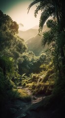 Fototapeta na wymiar Sun-kissed Jungle in Lush Tropical Landscape. Generative AI.
