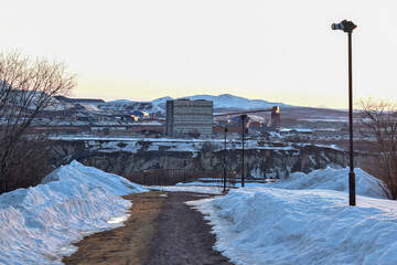 View of Kiruna city and the iron ore mine on the mountain Kiirunavaara