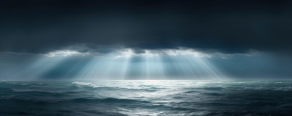 Obraz na płótnie Canvas Blue God Rays Shining Down in Realistic Seascape Background Design. Generative AI.