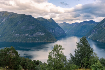 Naklejka na ściany i meble Landscape view of the Geirangerfjord, Norway