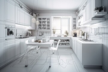 Fototapeta na wymiar Interior of modern white kitchen. Generative AI