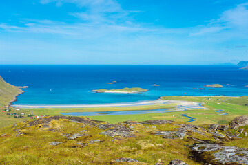 Beautiful landscape of the Lofoten Island from Ryten Mount,  Norway