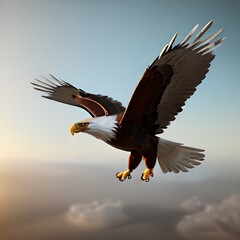 Flying eagle in the background with clouds ai Generated, generative AI, CGI graphics