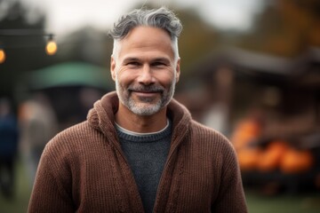 Portrait of a handsome middle-aged man in a warm sweater