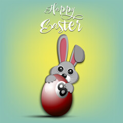 Happy Easter. Rabbit with egg shaped billiard ball