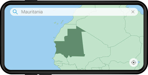 Searching map of Mauritania in Cell phone.