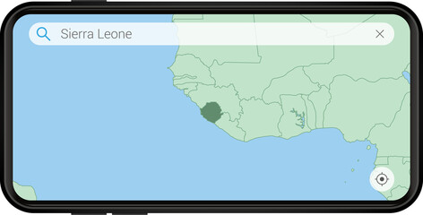 Searching map of Sierra Leone in Cell phone.