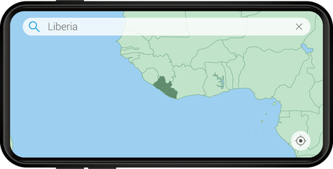 Searching map of Liberia in Cell phone.